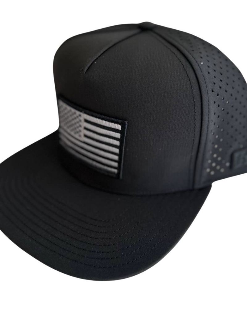 Local Beach American Flag Mesh Tech Trucker Black
