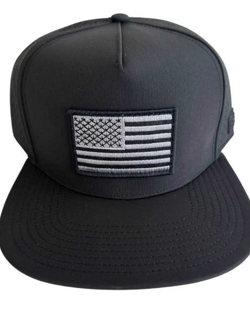 Local Beach American Flag Mesh Tech Trucker Black