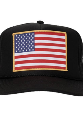 Local Beach American Flag Patch Trucker Hat Black
