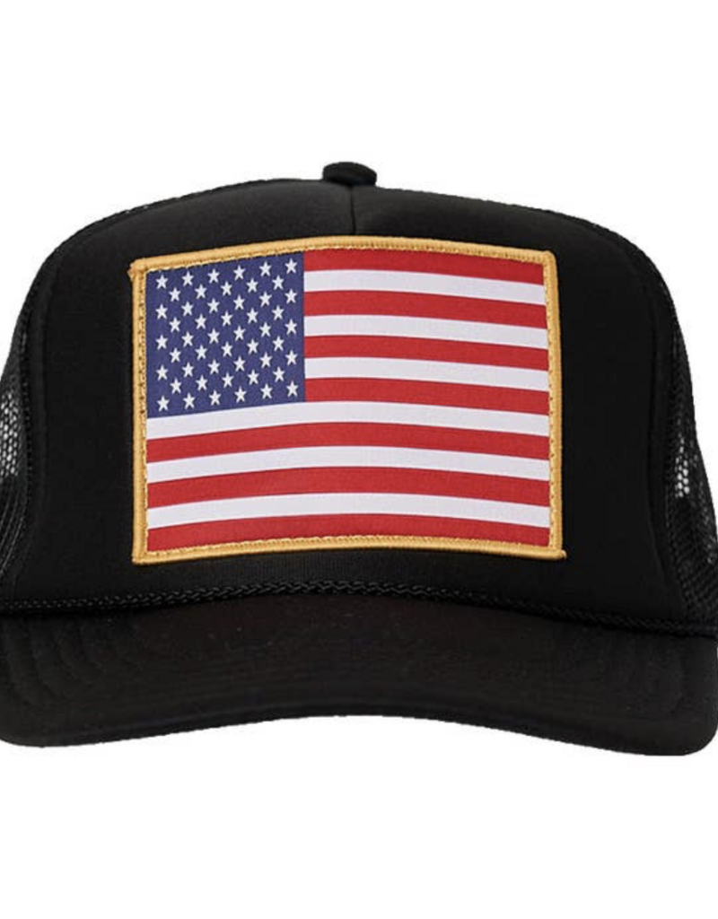 Local Beach American Flag Patch Trucker Hat Black