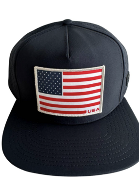 Local Beach American Flag USA Mesh Tech Trucker Hat Navy