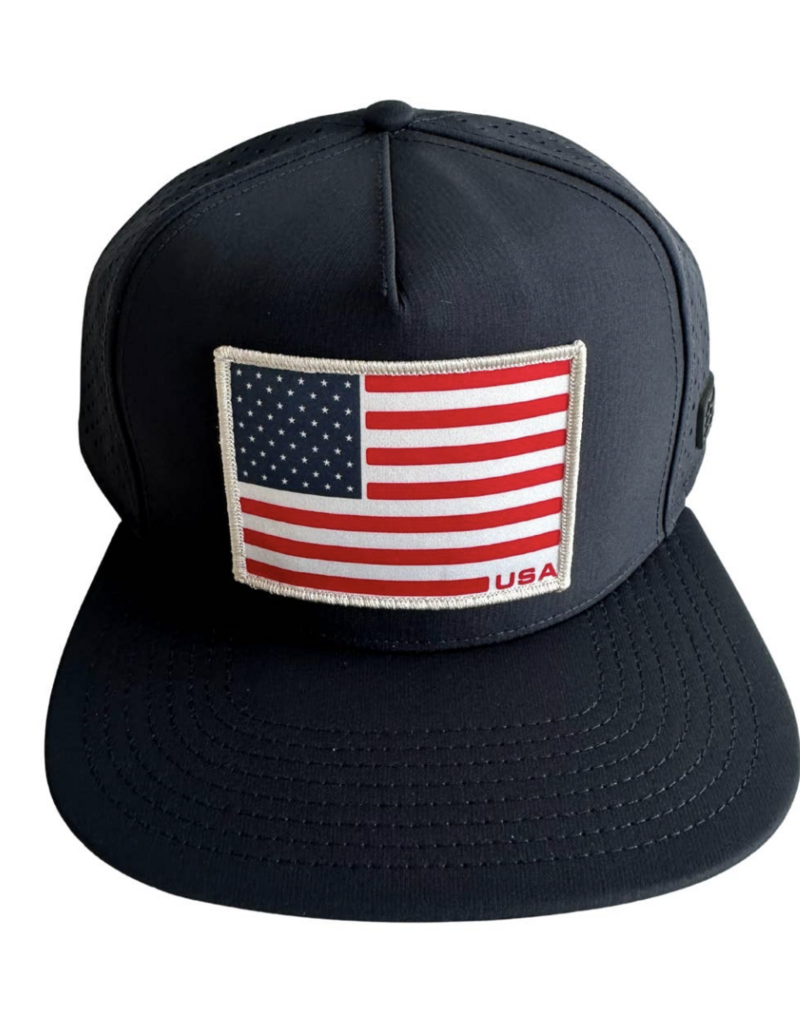 Local Beach American Flag USA Mesh Tech Trucker Hat Navy