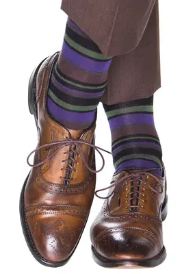Dapper Classics Black with Pine/Purple/Brown Merino Mid-Calf
