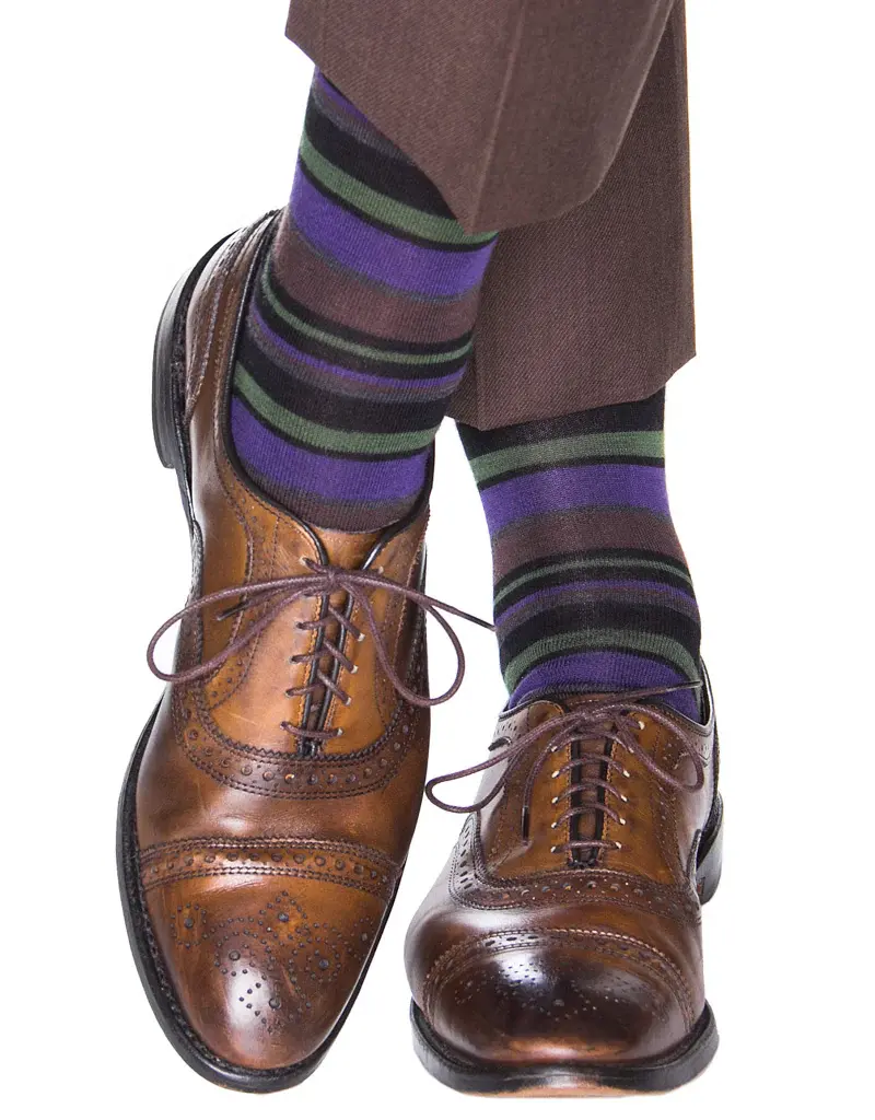 Dapper Classics Black with Pine/Purple/Brown Merino Mid-Calf