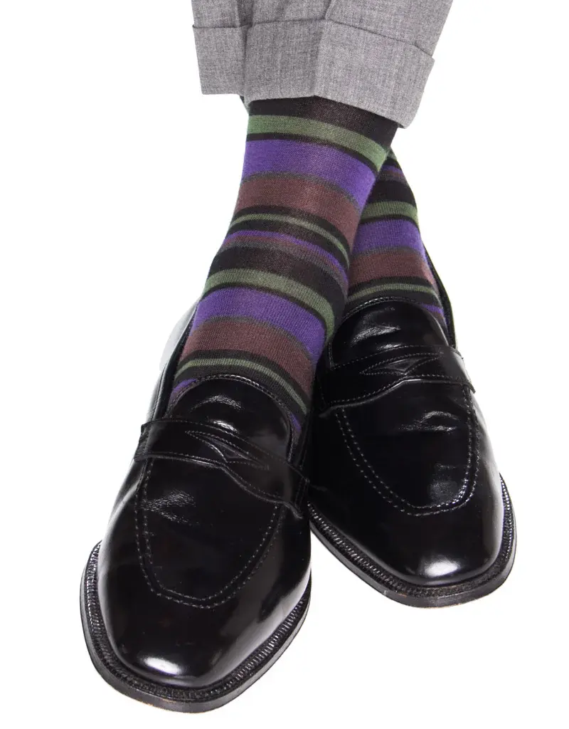Dapper Classics Black with Pine/Purple/Brown Merino Mid-Calf
