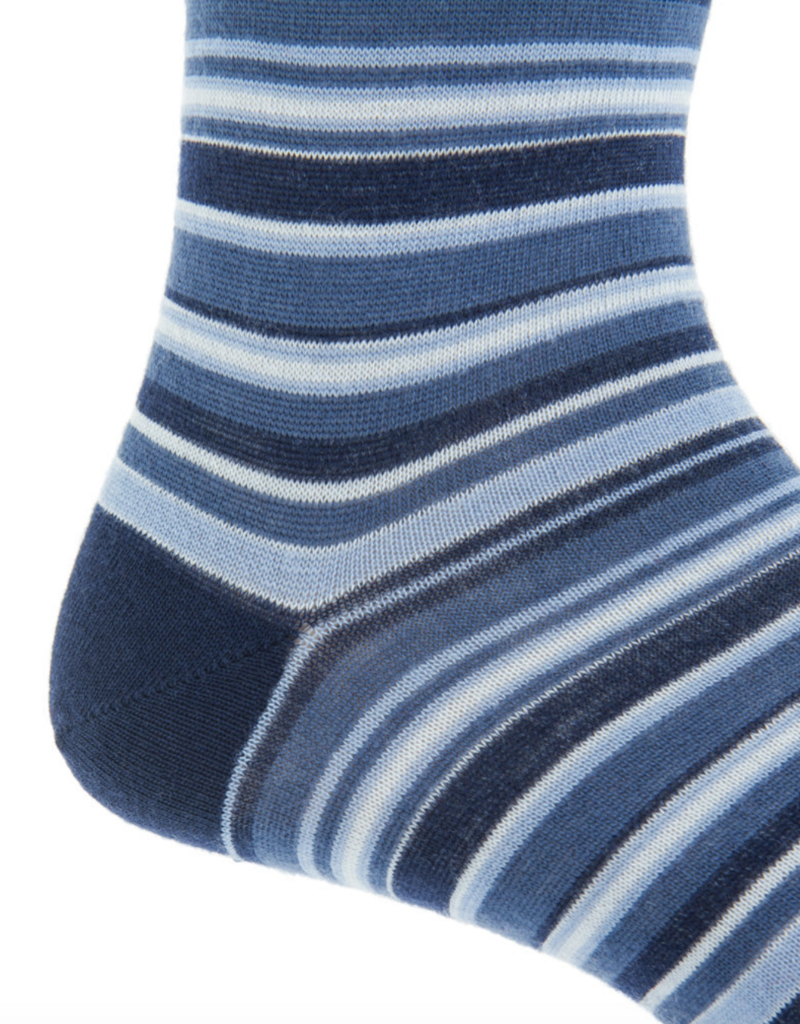 Dapper Classics Dress Navy and Blue Stripes Merino Mid-Calf