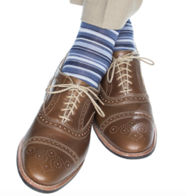 Dapper Classics Dress Navy and Blue Stripes Merino Mid-Calf