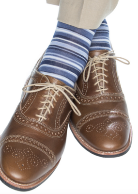 Dapper Classics Dress Navy and Blue Stripes Merino Mid-Calf