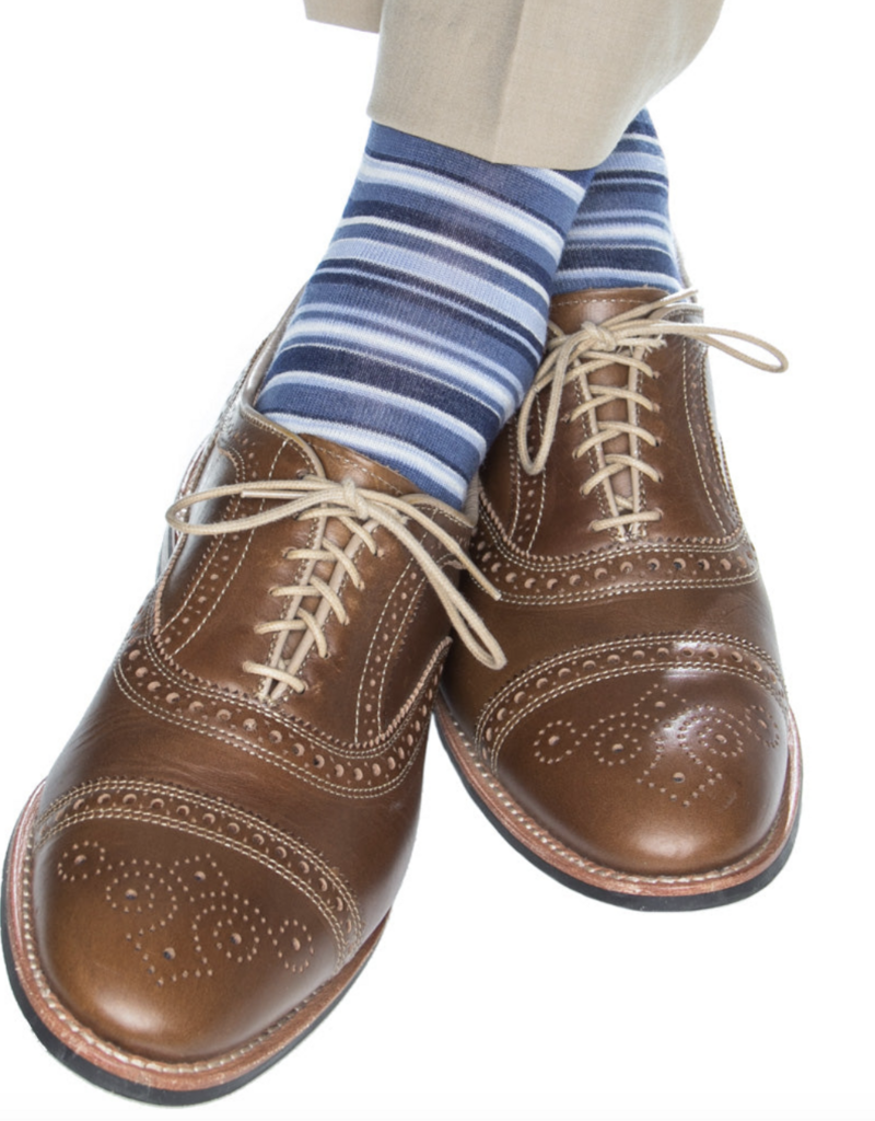 Dapper Classics Dress Navy and Blue Stripes Merino Mid-Calf