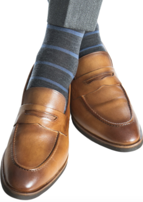 Dapper Classics Charocal Bay Stripe Merino Mid-Calf