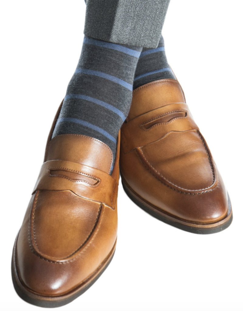 Dapper Classics Charocal Bay Stripe Merino Mid-Calf