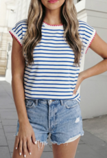 Aapparella Stripe Contrast Trim Cap Sleeve Tee