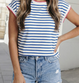 Aapparella Stripe Contrast Trim Cap Sleeve Tee
