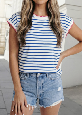 Aapparella Stripe Contrast Trim Cap Sleeve Tee