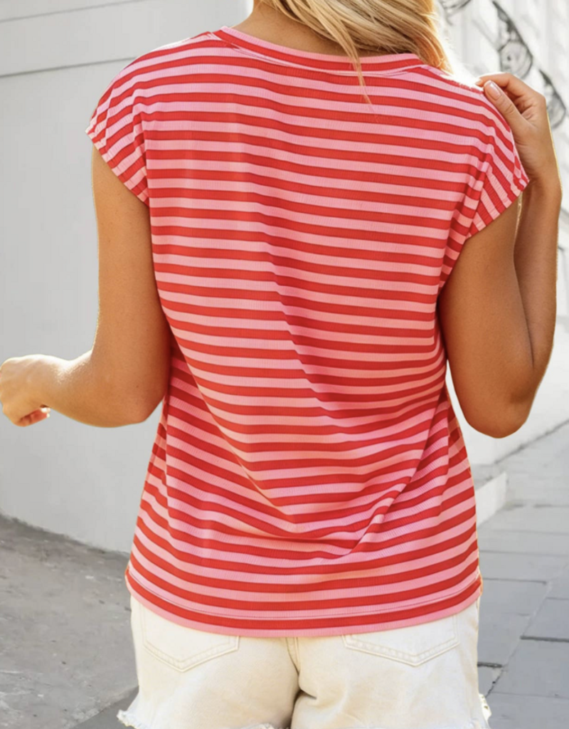 Aapparella Stripe Ribbed Cap Sleeve Tee