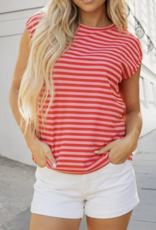 Aapparella Stripe Ribbed Cap Sleeve Tee