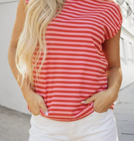 Aapparella Stripe Ribbed Cap Sleeve Tee