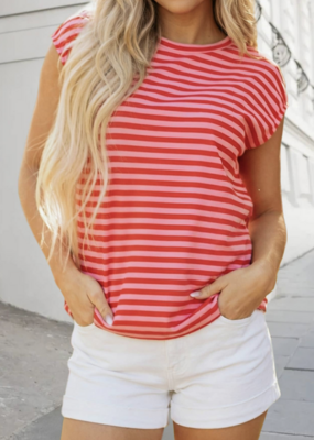 Aapparella Stripe Ribbed Cap Sleeve Tee