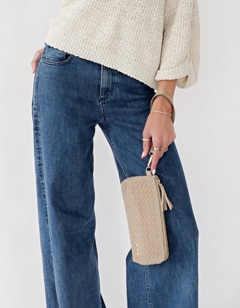 Pretty Simple Suede Emma Woven Clutch Wristlet