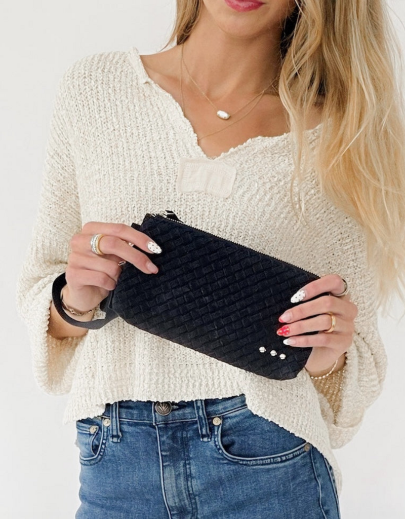 Pretty Simple Suede Emma Woven Clutch Wristlet