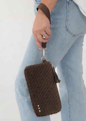 Pretty Simple Suede Emma Woven Clutch Wristlet