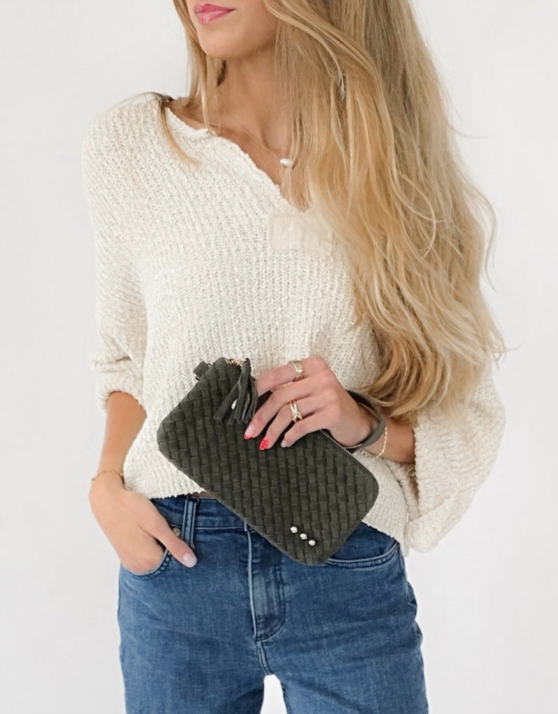 Pretty Simple Suede Emma Woven Clutch Wristlet
