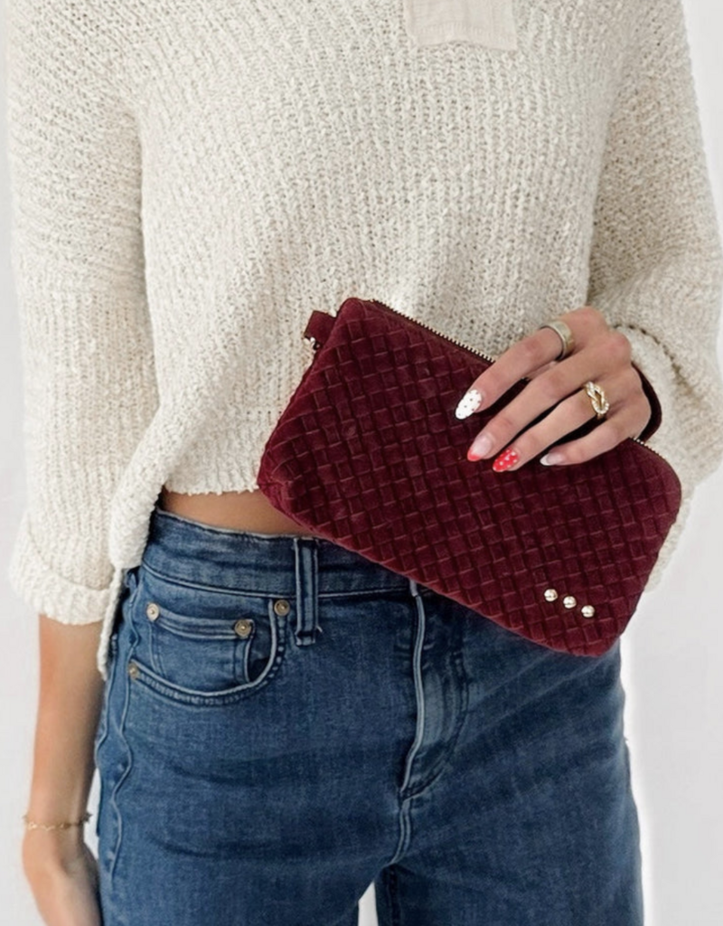 Pretty Simple Suede Emma Woven Clutch Wristlet