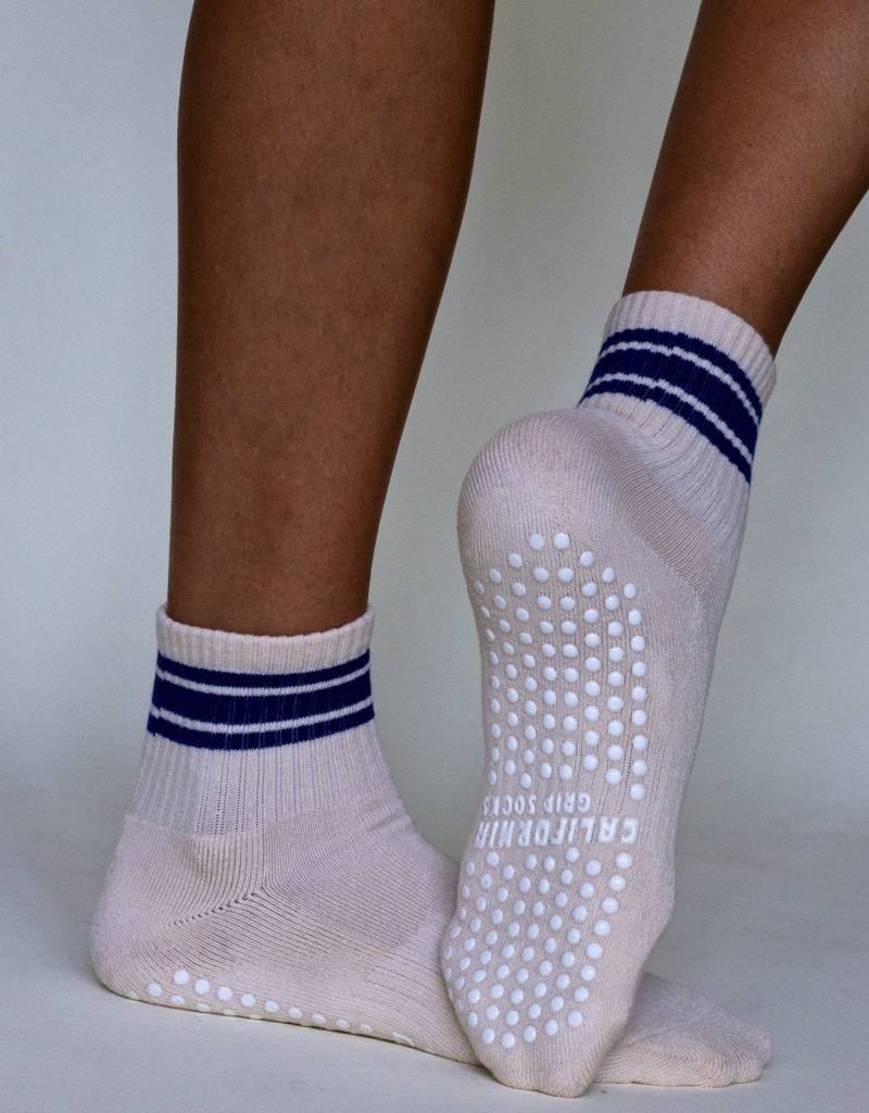 California Grip Socks The Retro Shortie Grip- Off White & Navy
