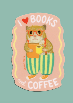 Yeppie Paper Books and Coffee Hamster Sticker