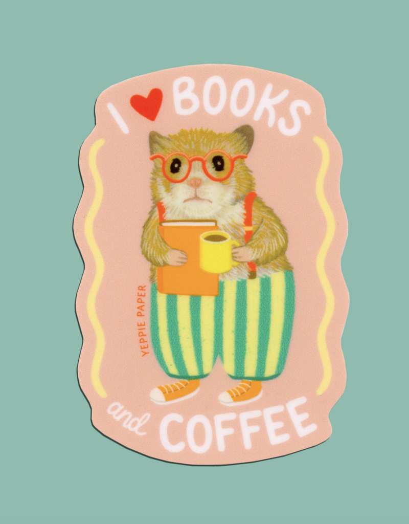 Yeppie Paper Books and Coffee Hamster Sticker