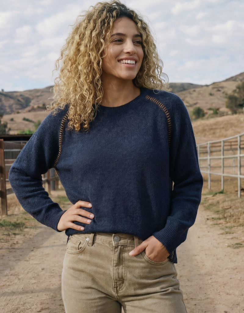 Sundry Clothing Baseball Stitch Saddle Shoulder Sweater