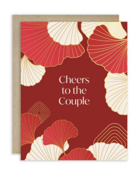 Cute Asian Cards Red & Gold Gingko Wedding Card