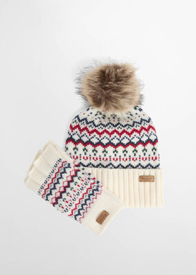 Barbour Holly Beanie & Gloves Gift Set Antique White