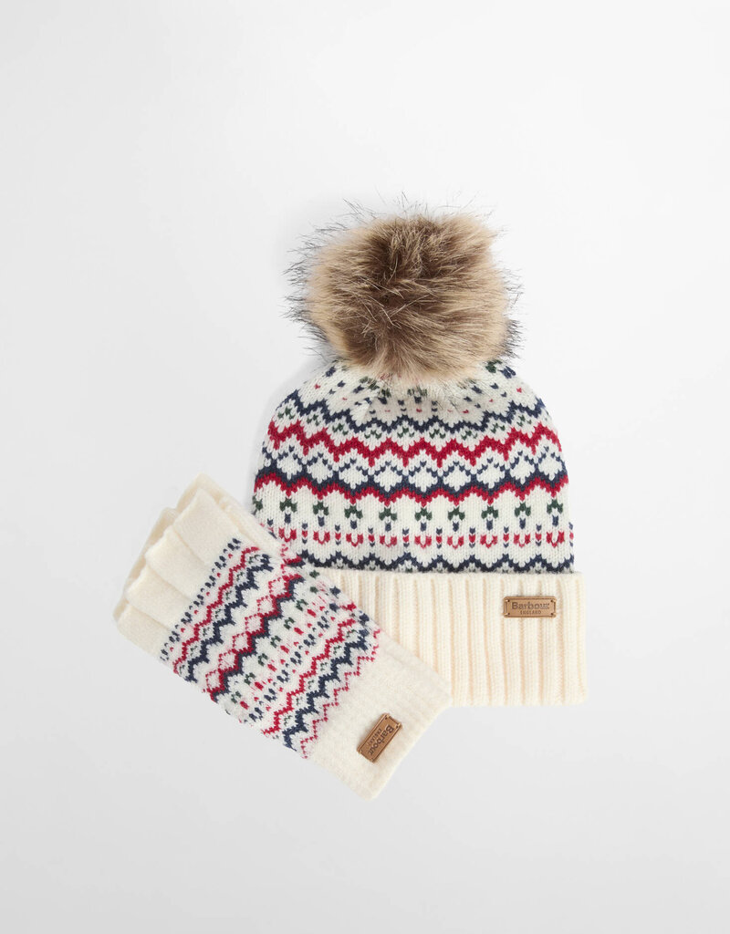 Barbour Holly Beanie & Gloves Gift Set Antique White