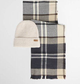 Barbour Pendle Beanie & Blair Scarf Gift Set Light Birchwood Tartan