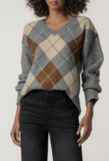 Kut from the Kloth Kimberly V-Neck Argyle Knit Sweater