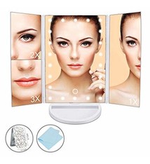 MAIBTKEY TRI FOLDED VANITY MIRROR WITH LED LIGHTS (WHITE) - KIẾNG TRANG ĐIỄM 3 CHIỀU VỚI ĐÈN LED XUNG QUANH SÁNG RỰC (MÀU TRẮNG)
