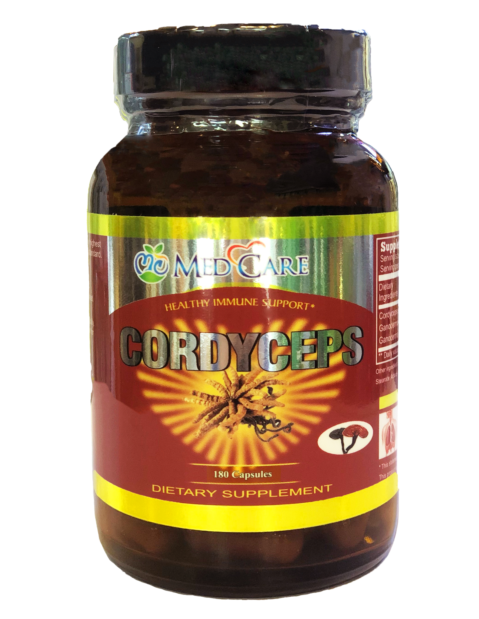 MEDCARE MC CORDYCEPS WITH BLACK/RED REISHI 180 CAPSULES - THUỐC ĐÔNG TRÙNG HẠ THẢO KẾT HỢP VỚI NẤM LINH CHI ĐỎ  ĐEN