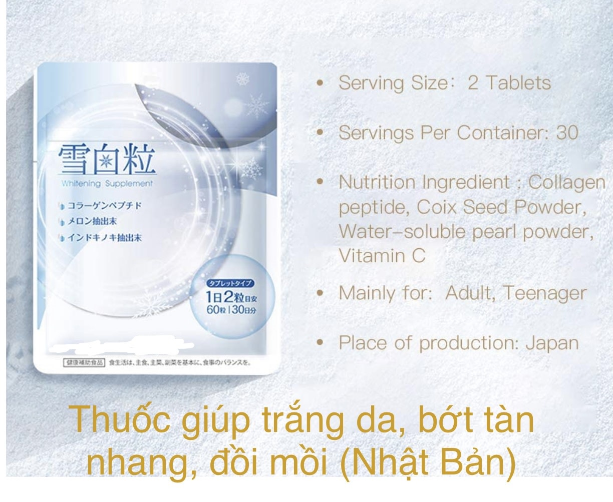 WHITENING PILLS LIGHTEN SPECKS & SMOOTH WRINKLES 60 TABLETS - THUỐC LÀM SÁNG VẾT SẬM MÀU, XÓA NẾP NHĂN, LÀM MỊN DA (NHẬT BẢN)