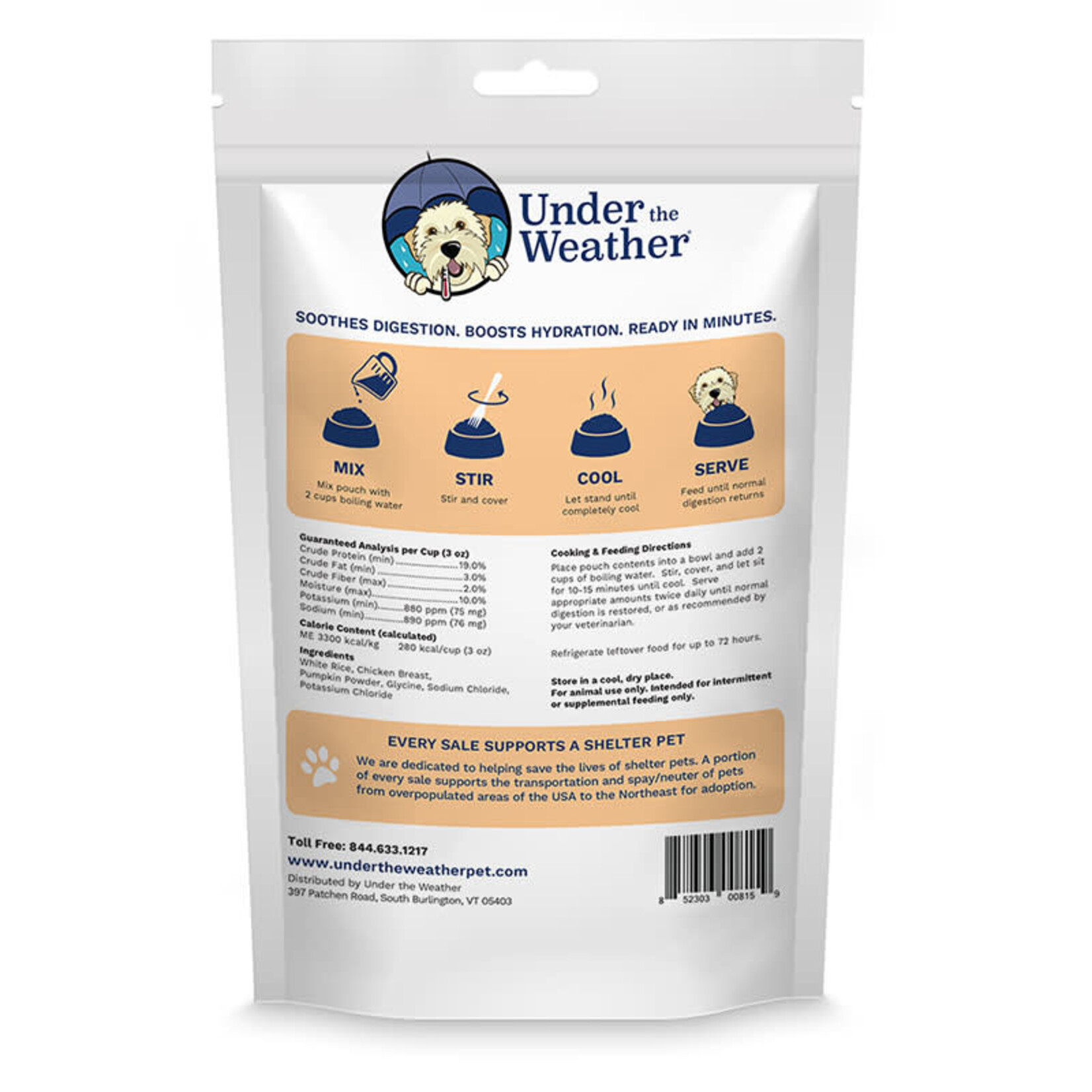 Under The Weather Under the Weather - Dog Bland Diets with Electrolytes - Rice, Chicken & Pumpkin - 170 g