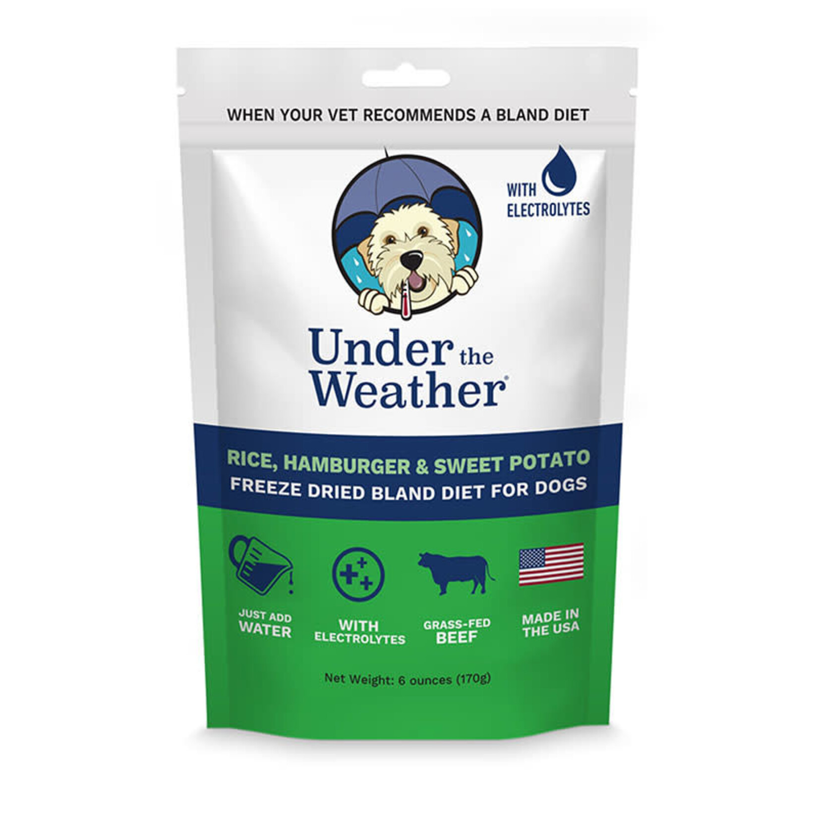 Under The Weather Under the Weather - Régimes fades pour chiens avec électrolytes - Riz, boeuf et patate douce - 170g