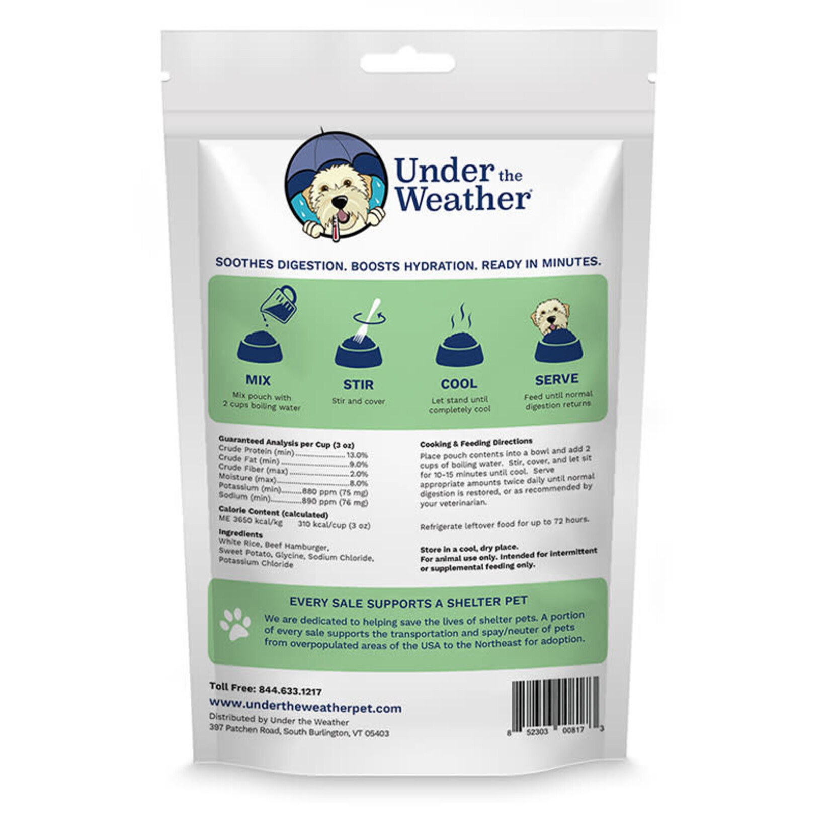 Under the Weather - Régimes fades pour chiens avec électrolytes - Riz, boeuf et patate douce - 170g