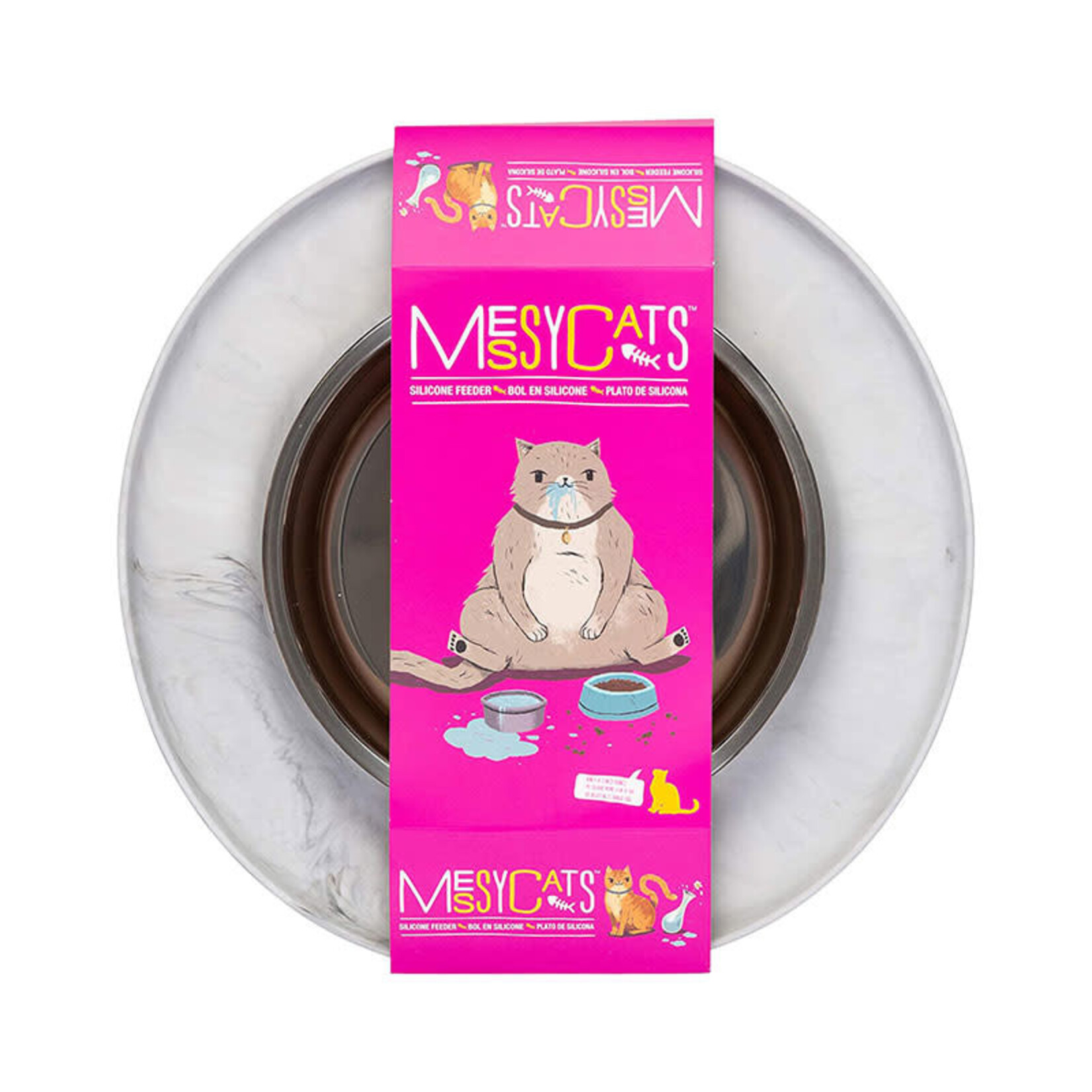 Messy Mutts - Bol pour chat avec base en Silicone - Gris Marbre