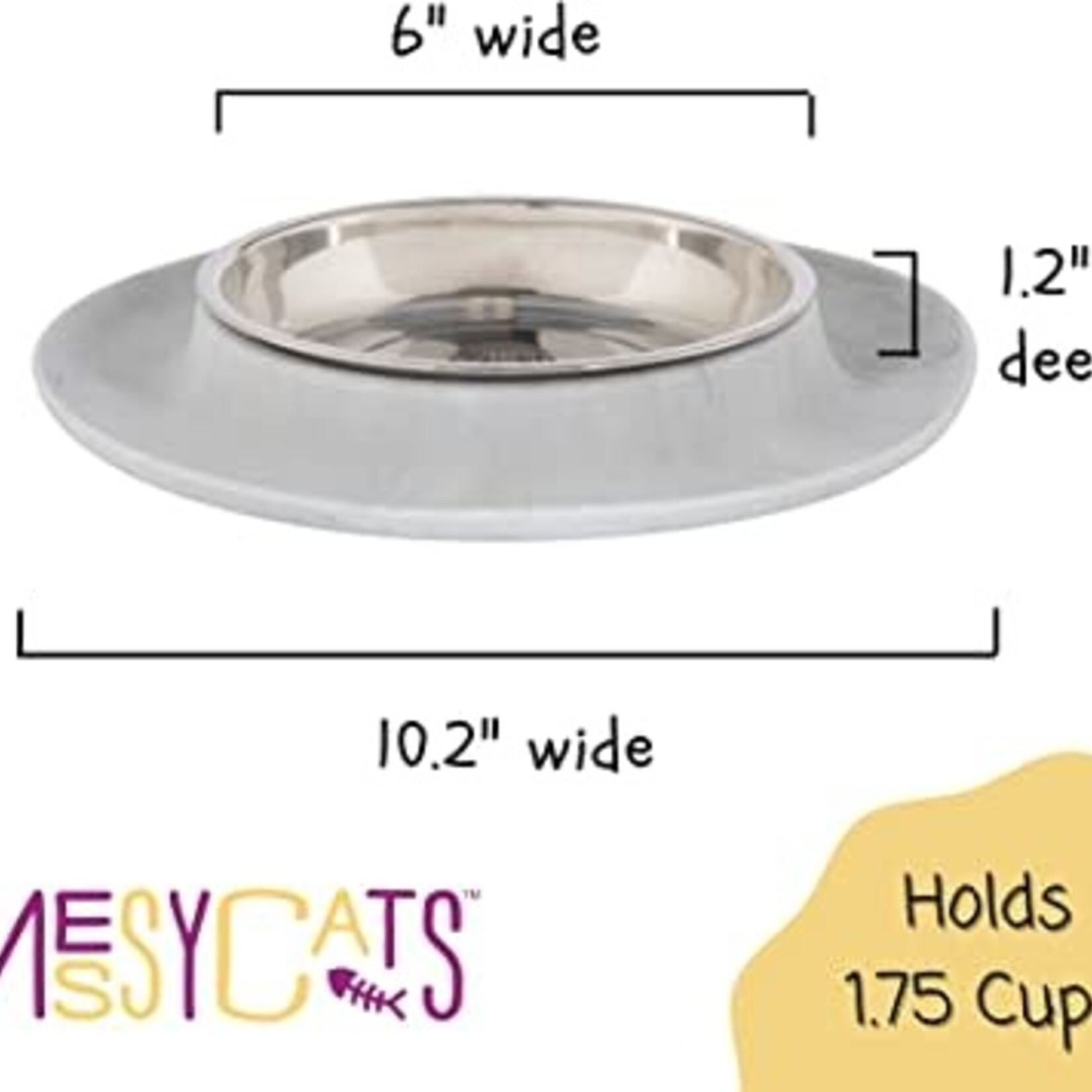 Messy Mutts - Bol pour chat avec base en Silicone - Gris Marbre