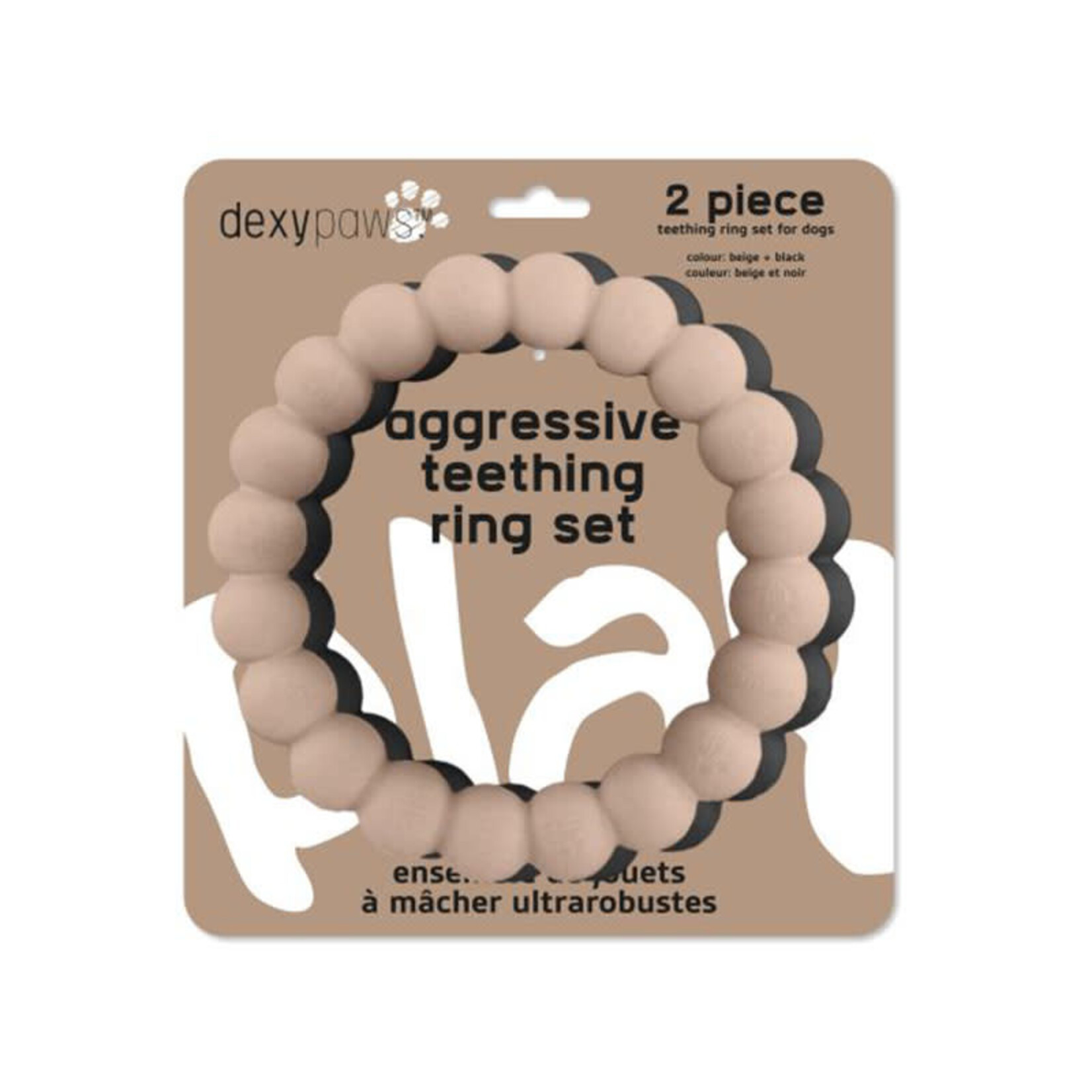 Dexypaws Dexypaws - 2 Piece Ring Aggressive Chew Toy Set - Nude & Black