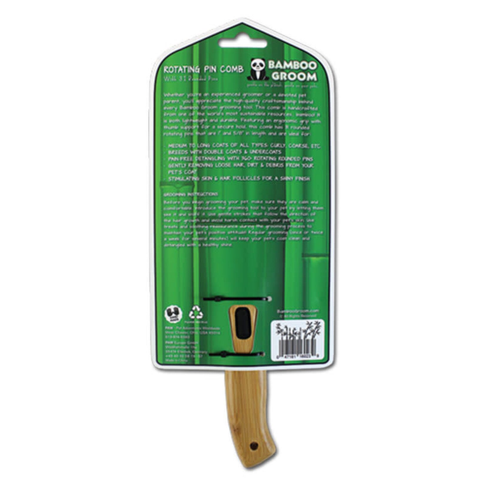 Bamboo Groom - Course Shedding Comb (31 Rotating Pins)