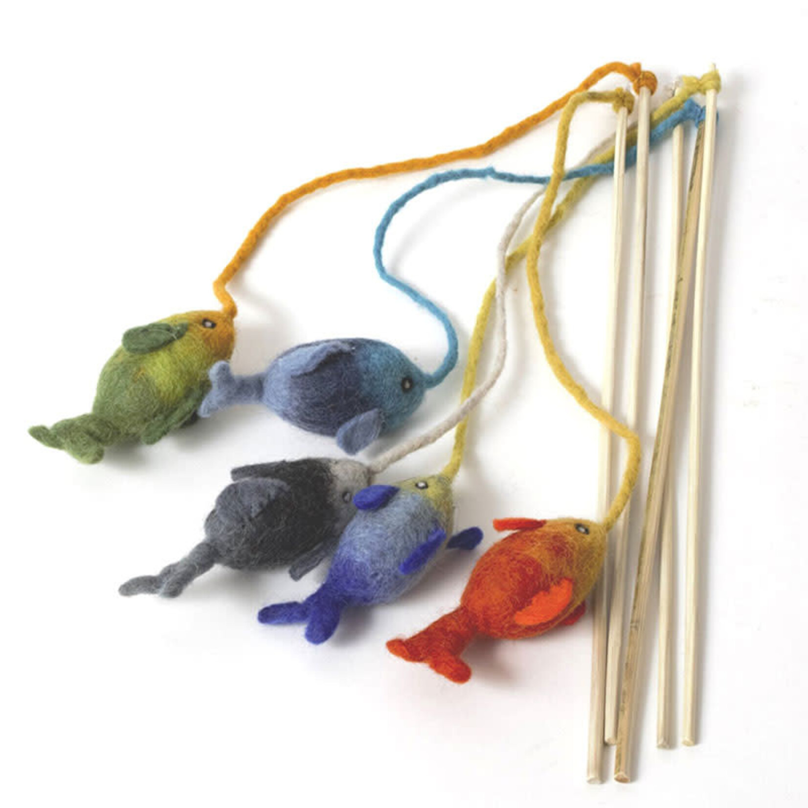 Dharma Dog Karma Cat – Manche en bois - Feutre de Laine - Poissons multicolores