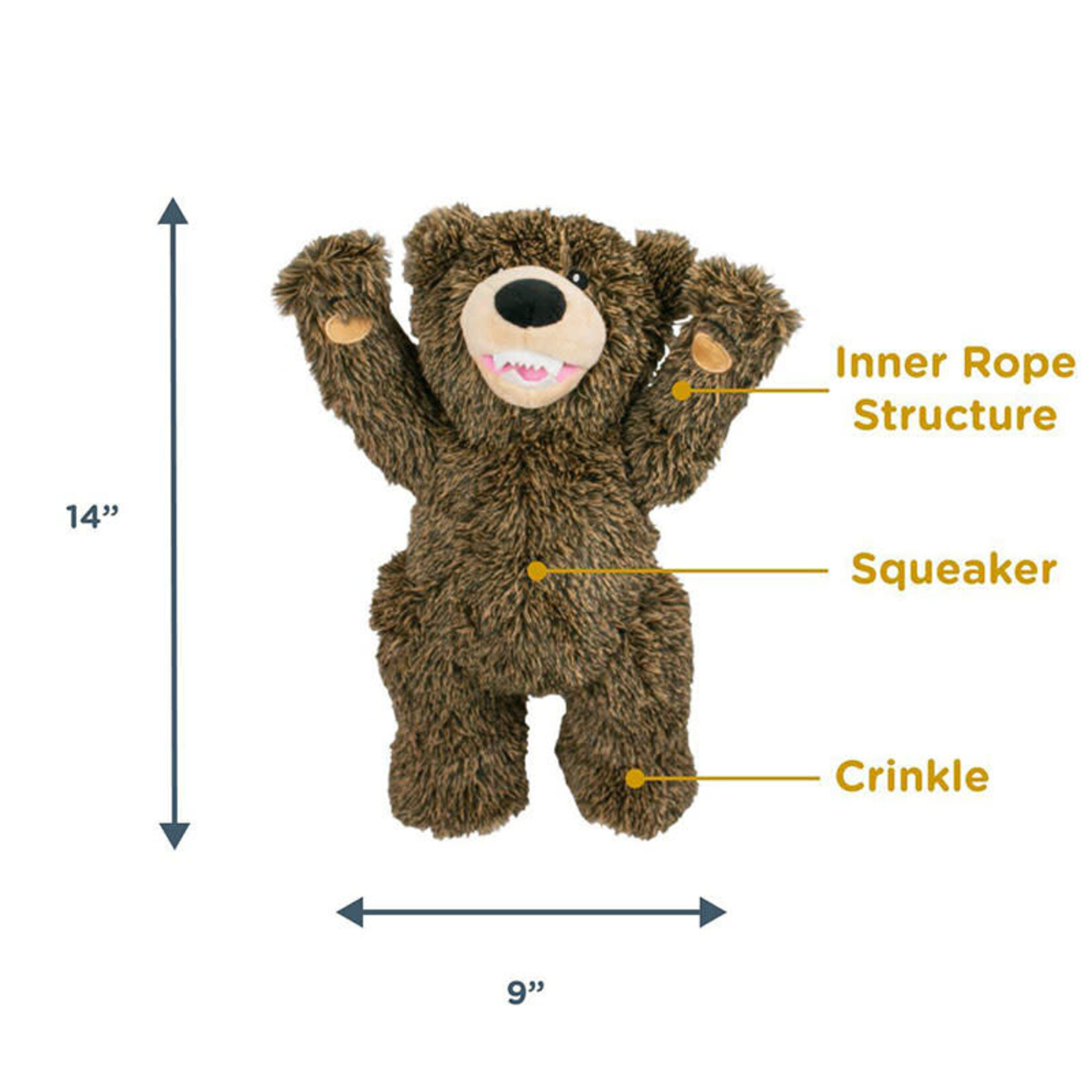 Tall Tails - Grizzly - Jouet couineur et corde pour l'intérieur du corps – 14″
