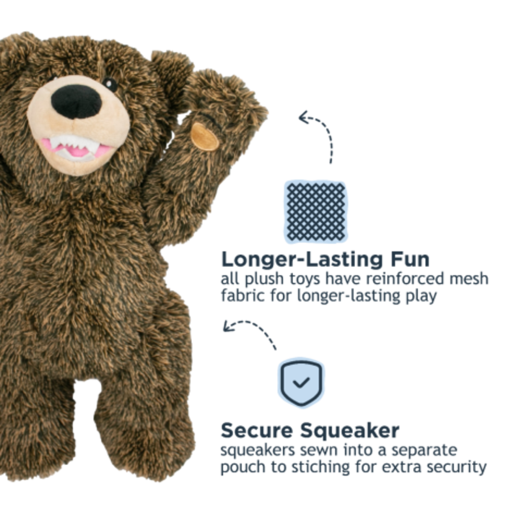 Tall Tails - Grizzly Bear - Squeaker & Rope Interior Body Toy – 14″