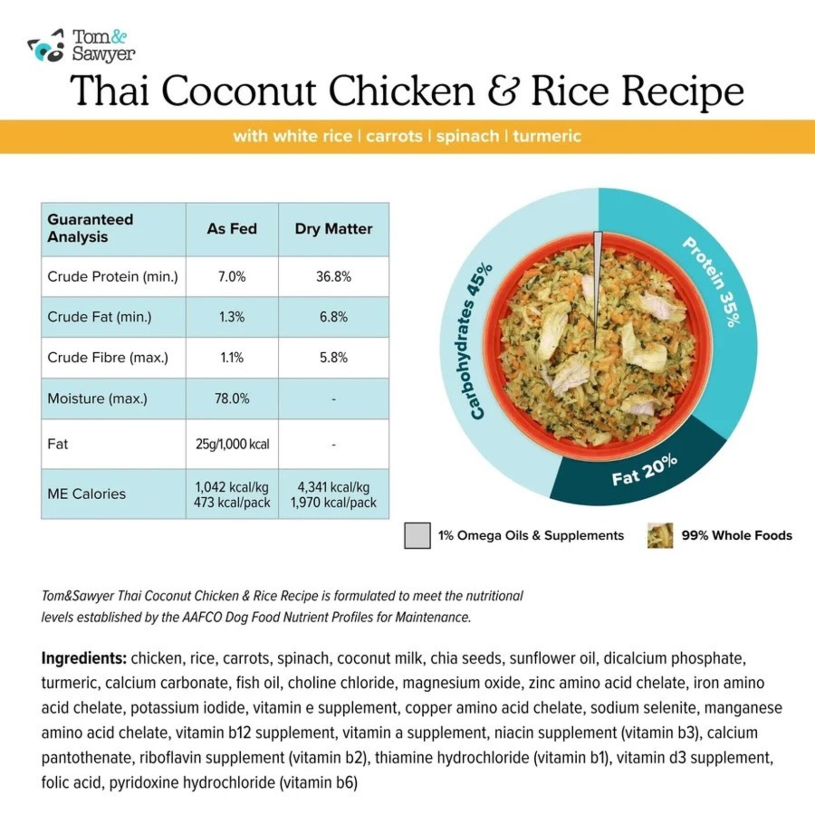 Tom & Sawyer Tom & Sawyer - Gently Cooked - Thai Coconut Chicken & Rice Recipe - 1lb